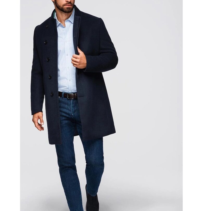 Палто с висока яка - Тъмносин OMBRE