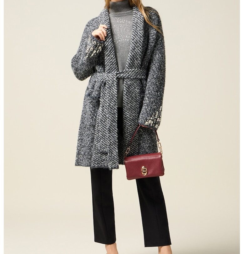 Палто с връзки - Меланж тъмно сиво Oltre