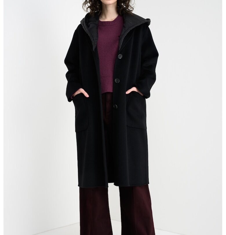 Палто с вълна Rawelle с качулка - Черен Geox