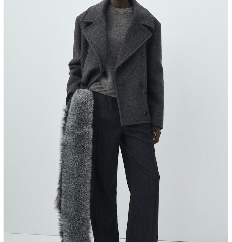 Палто с вълна - Антрацитно сиво Mango
