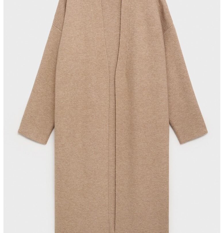 Дълга жилетка без закопчаване с паднали ръкави - Кафяв меланж Mango