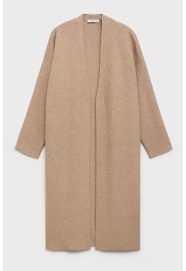 Дълга жилетка без закопчаване с паднали ръкави - Кафяв меланж Mango