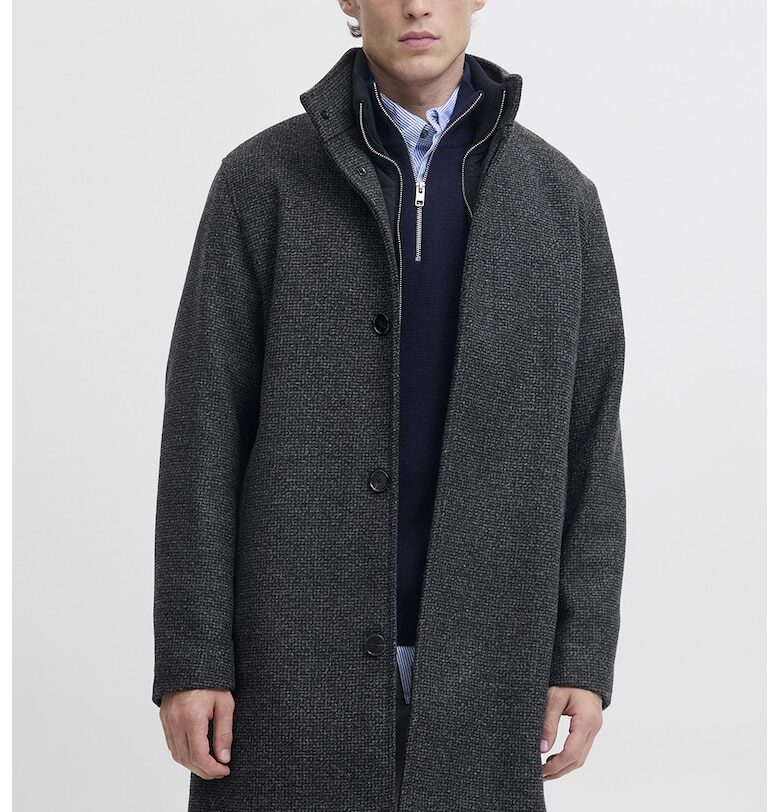 Палто с вълна - Меланж тъмно сиво Jack  Jones