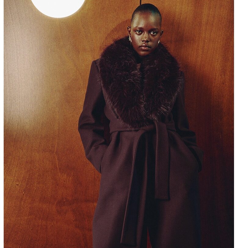 Палто с вълна - Тъмновиолетов Mango