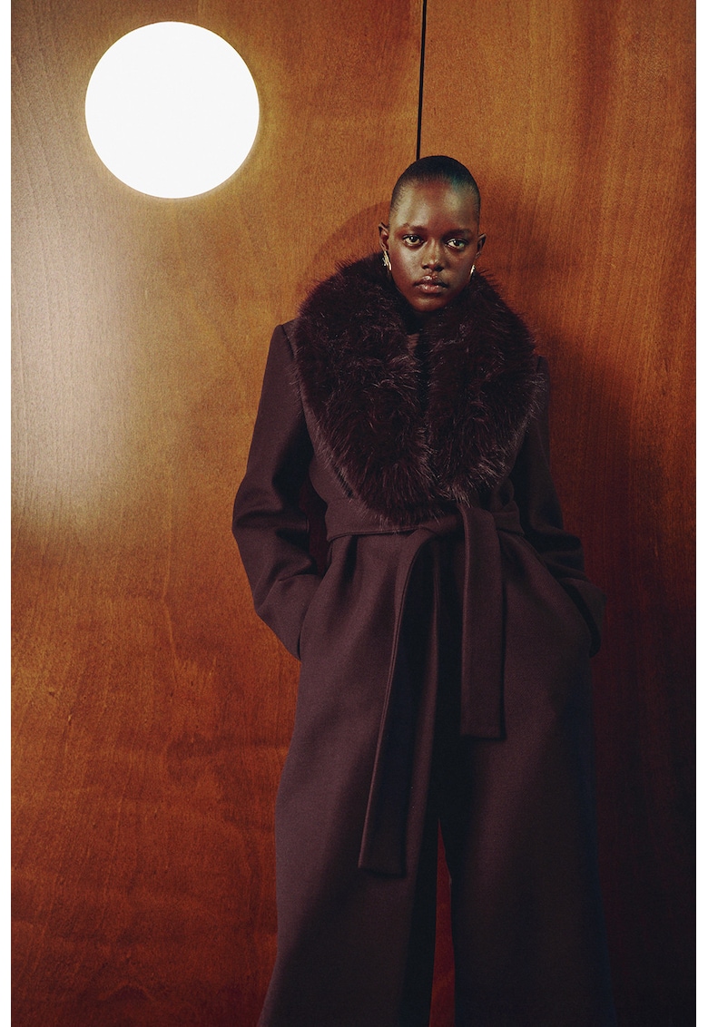 Палто с вълна - Тъмновиолетов Mango