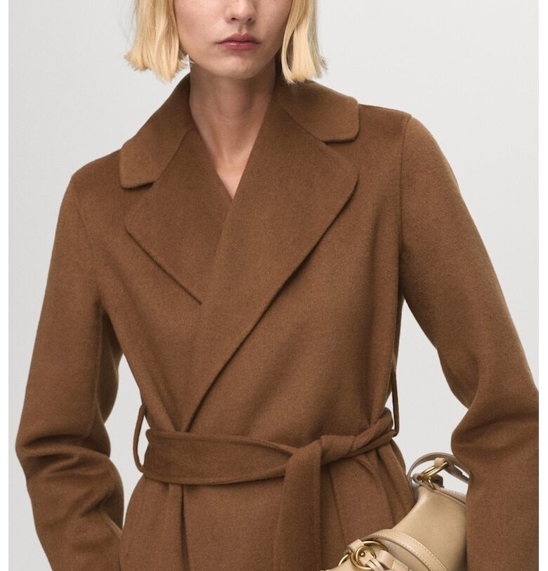 Палто с вълна - Тъмнокафяв Mango