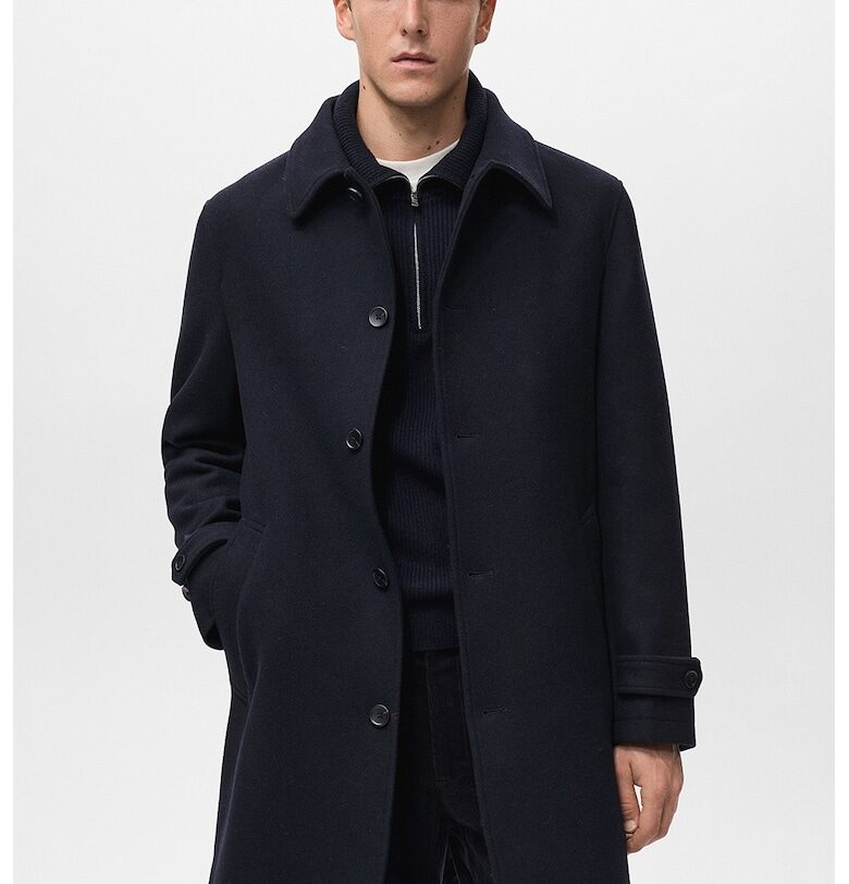 Палто с вълна - Ултрамарин синьо Mango