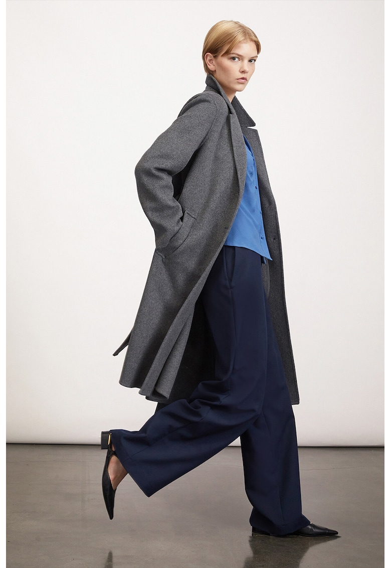 Палто с вълна и връзка - Меланж тъмно сиво Motivi