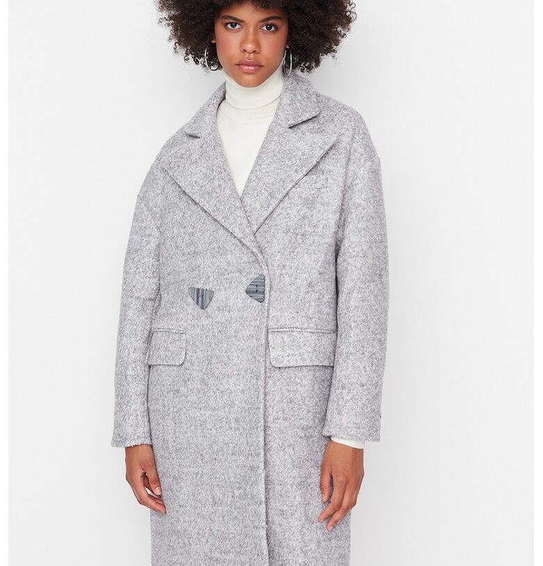 Палто с вълна и двойни ревери Trendyol