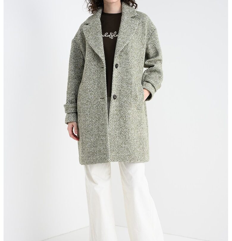 Палто с вълна и десен - Бял/Зелени аспержи United Colors of Benetton