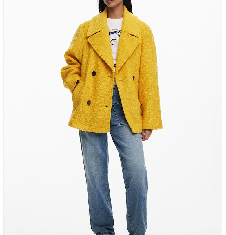 Палто с вълна и джобове - Сламеножълт DESIGUAL