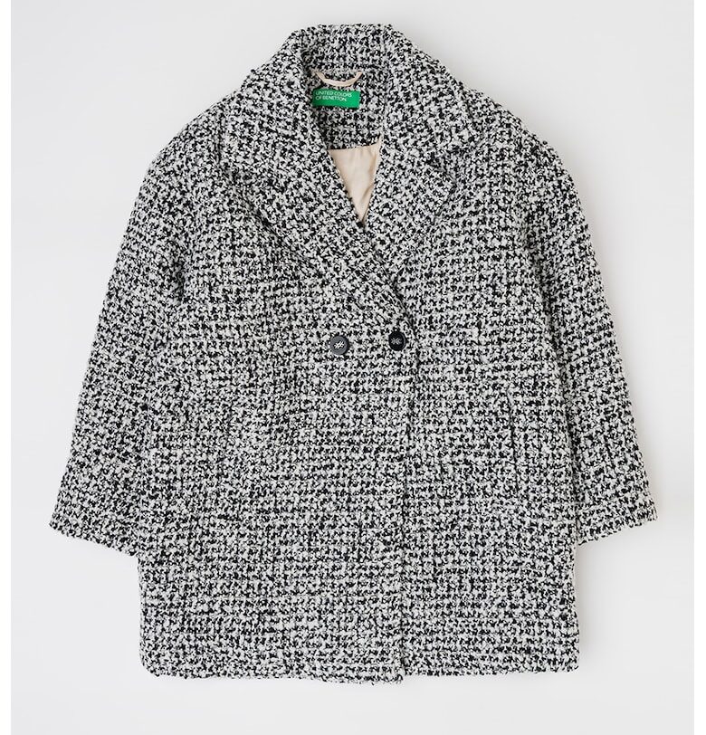 Палто с вълна и копчета - Бял/Черен United Colors of Benetton