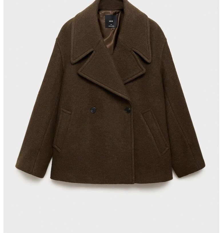 Палто с вълна и копчета - Кафяв Mango