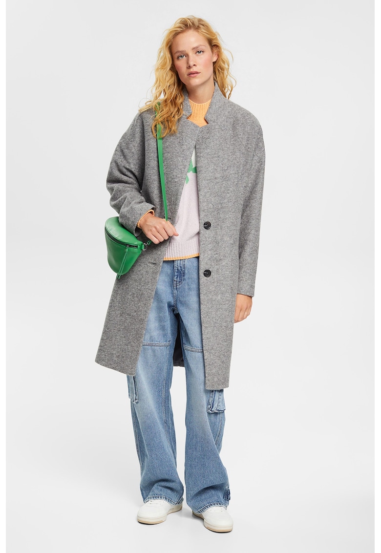 Палто с вълна и паднали ръкави - Сив меланж Esprit