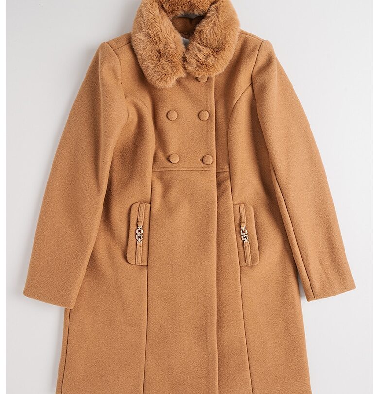 Палто с вълна и яка от еко пух - Карамел Abel  Lula