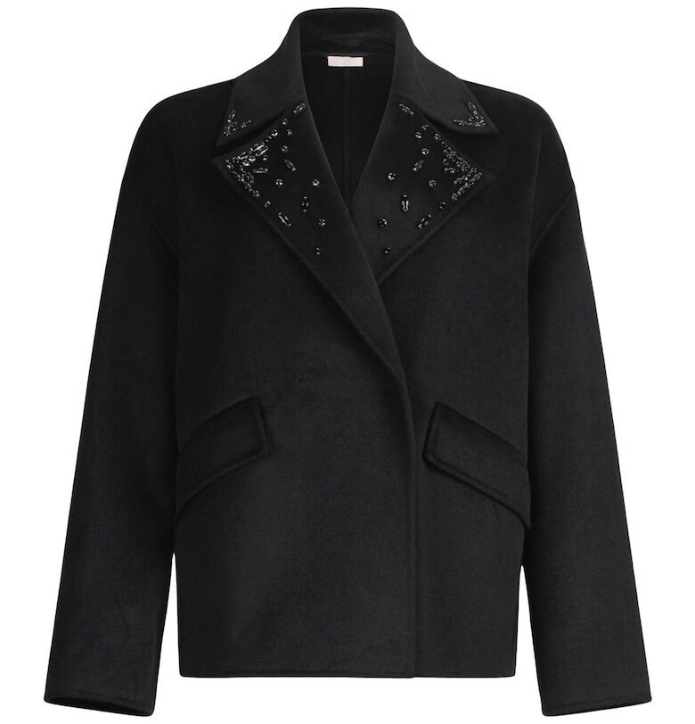 Палто с вълна с бродерия - Черен Liu Jo