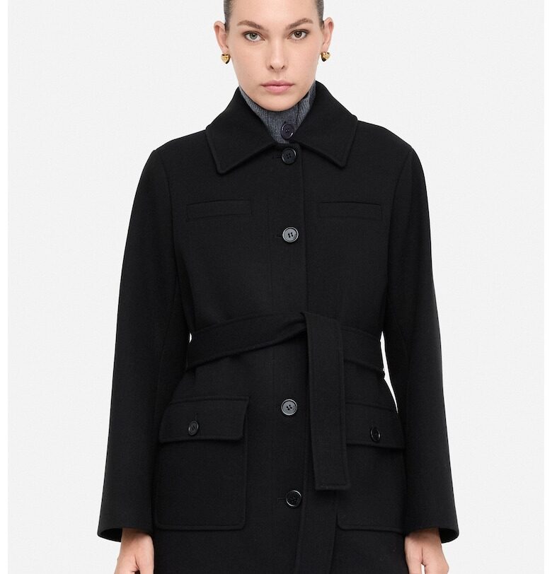 Палто с вълна с връзка - Черен Liu Jo