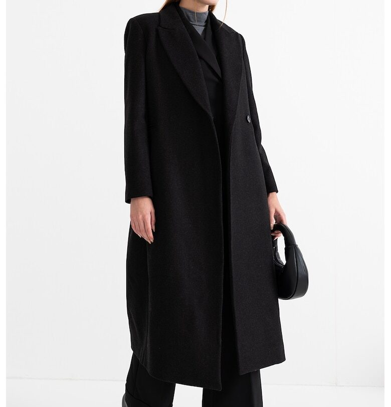 Палто с вълна с двойни ревери - Избеляло черно Stefanel