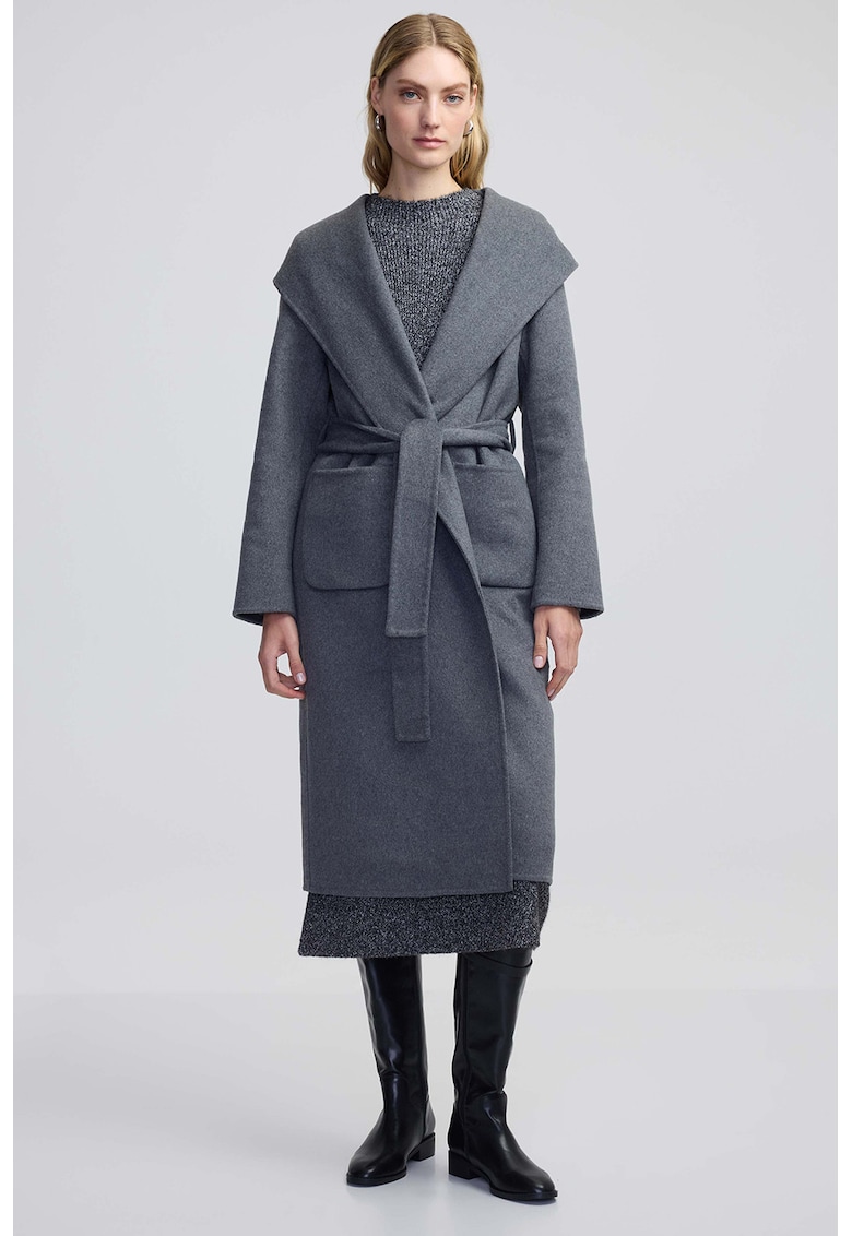 Палто с вълна с колан - Сив меланж Ipekyol