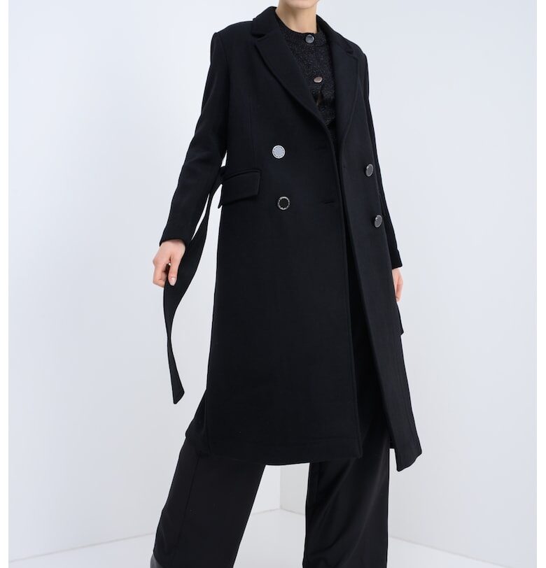 Палто с вълна с колан - Черен ARMANI EXCHANGE