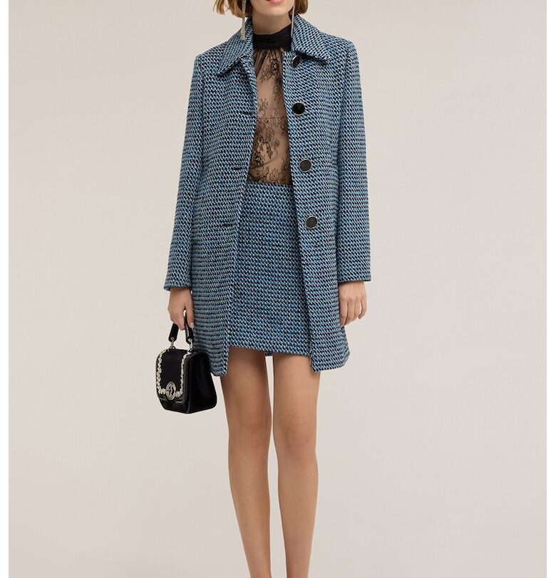 Палто с вълна с остра яка - Бял/Черен/Небесносин Motivi