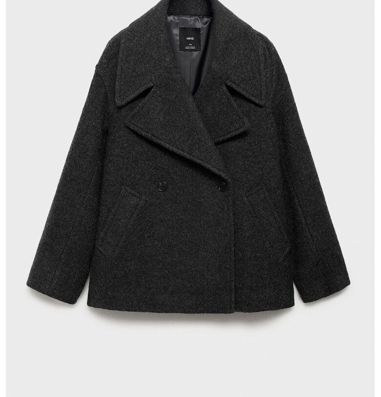 Палто с вълна с раздвоен ревер - Избеляло черно Mango