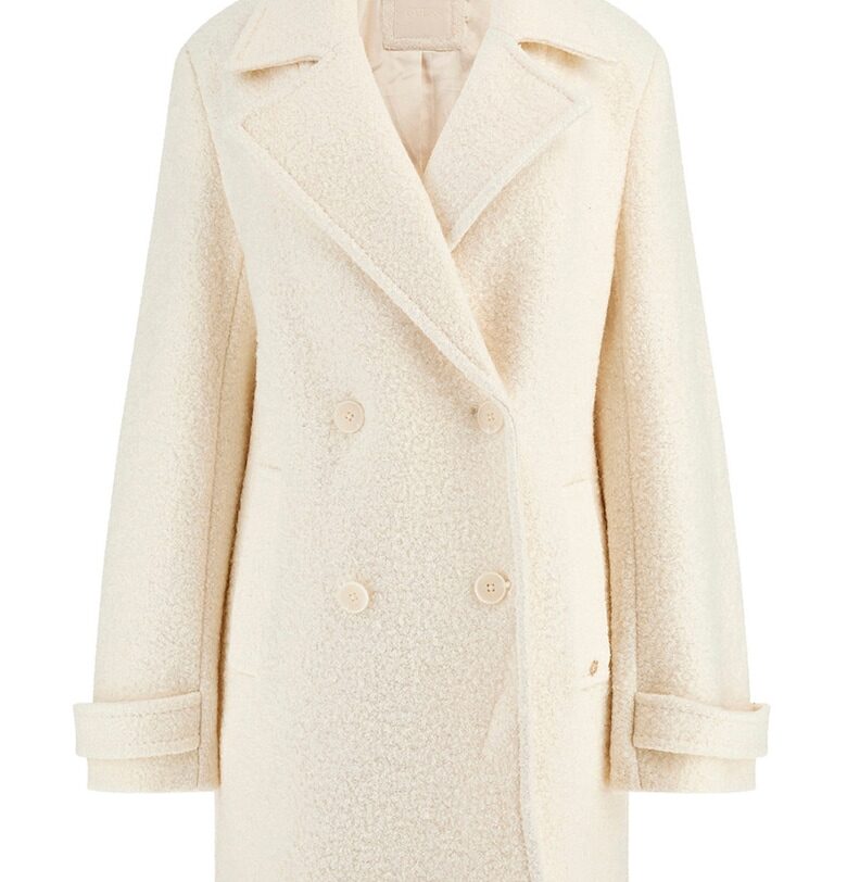 Палто с вълна с раздвоен ревер - Крем GUESS