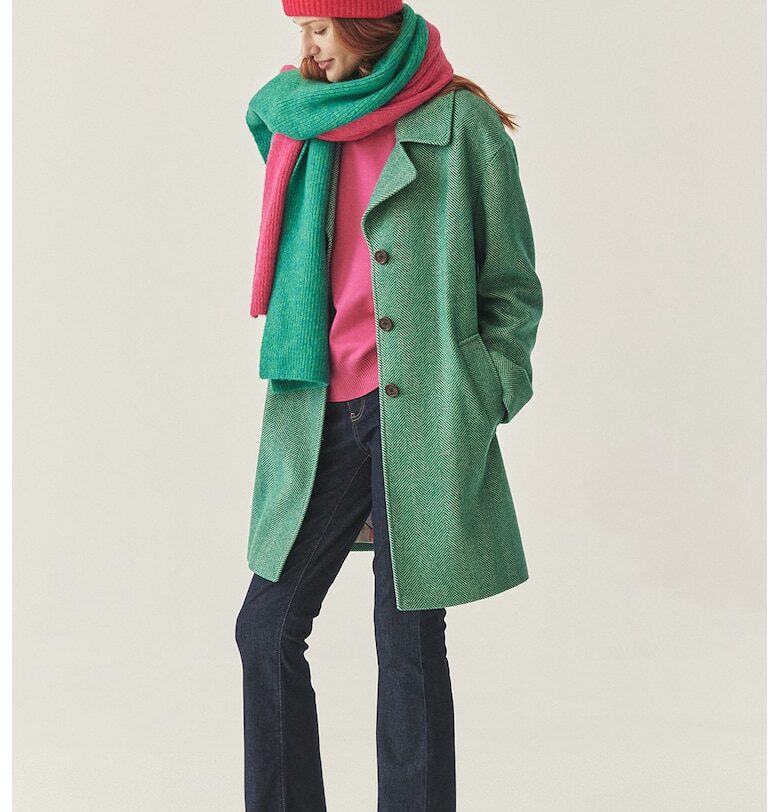 Палто с вълна с рибена кост - Аква зелено Tatuum