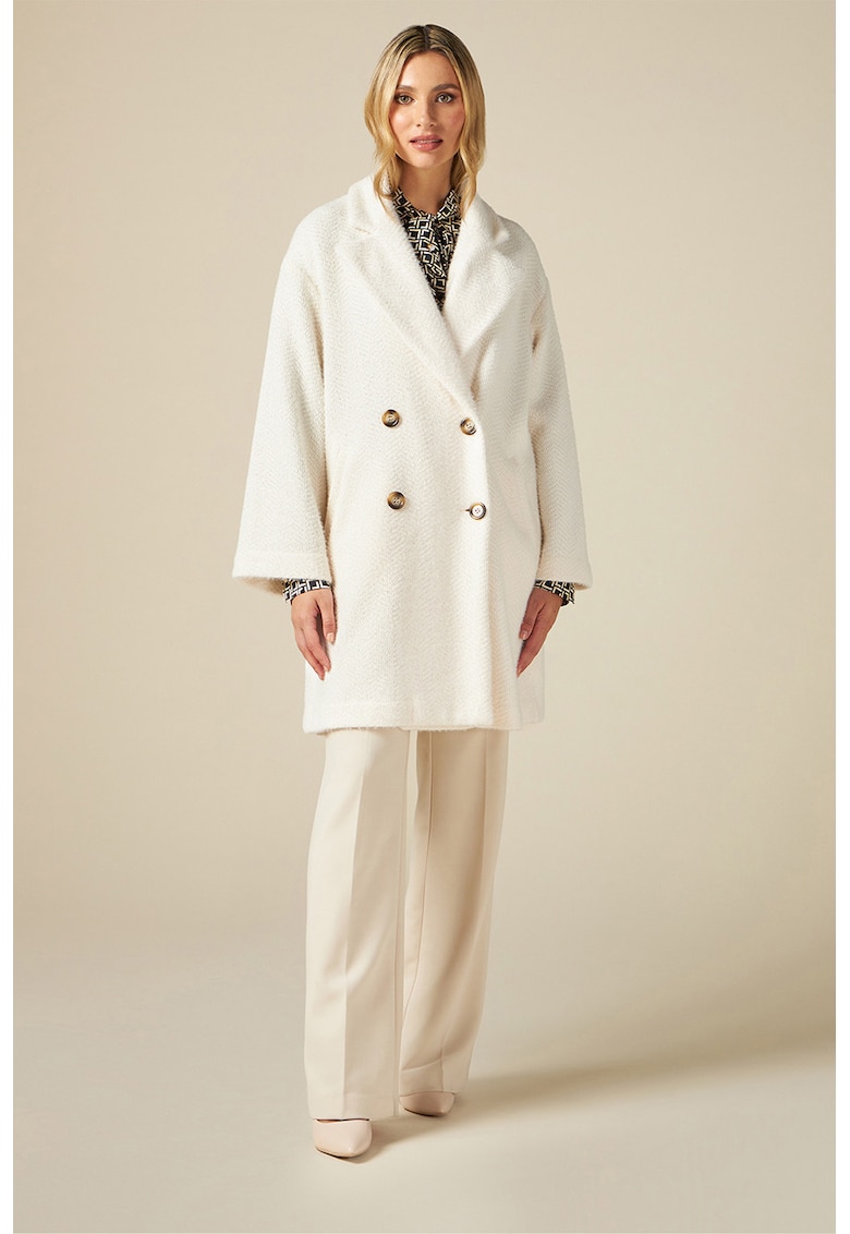 Палто с двуредно закопчаване и паднали ръкави - Крем Oltre