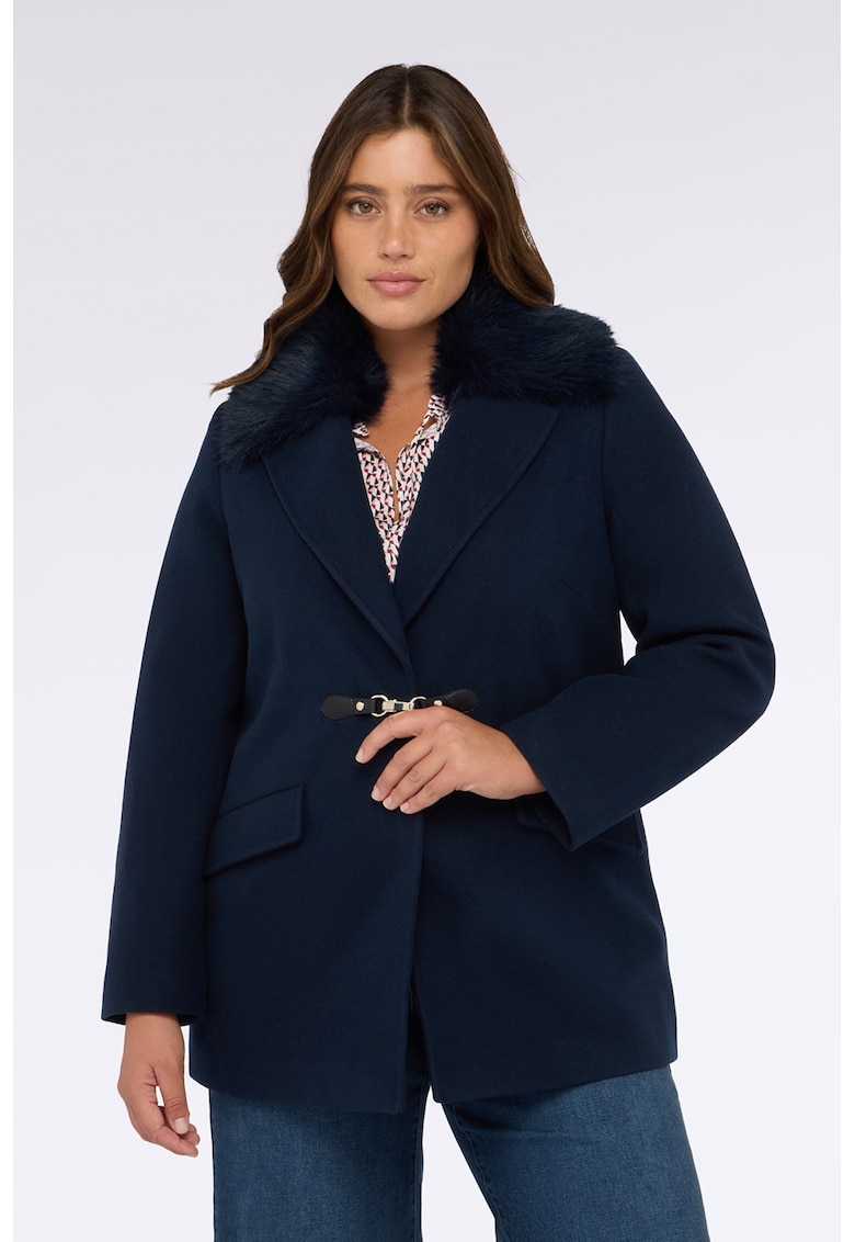 Палто с детайли от еко пух - Тъмносин Fiorella Rubino