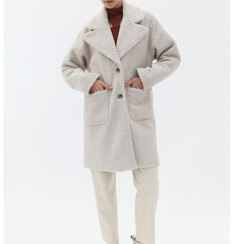 Палто с джобове встрани и изчистен десен - Светло сив OXXO