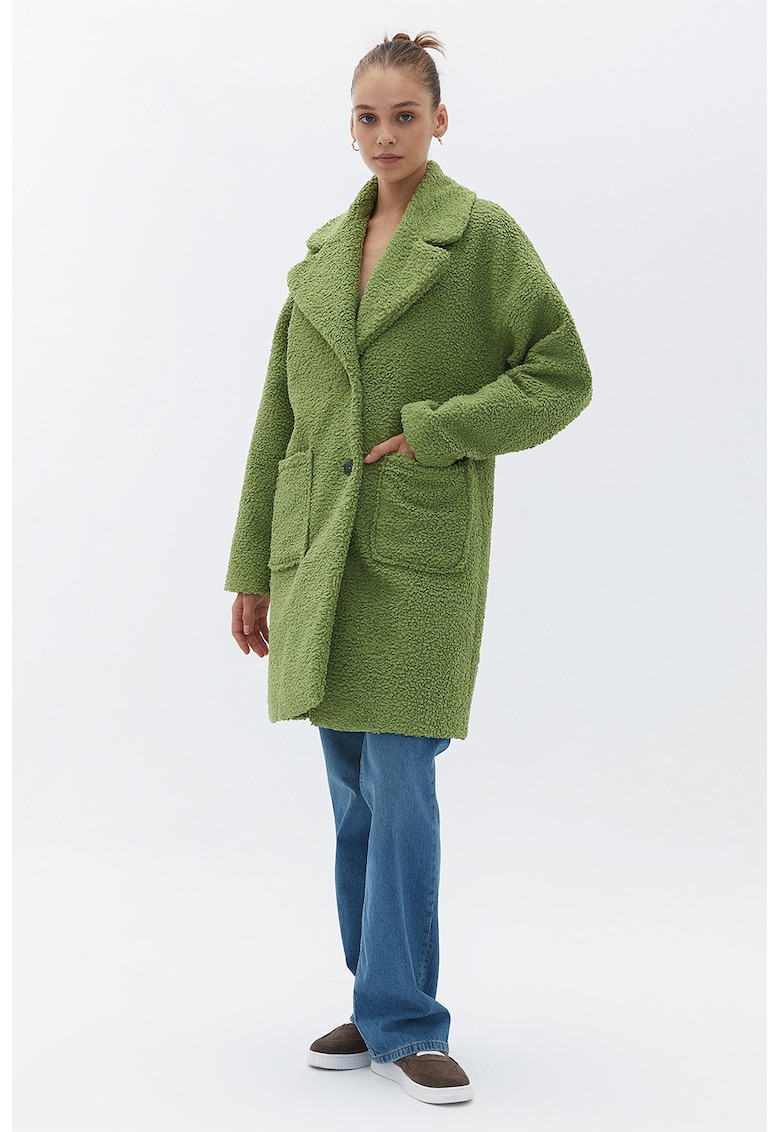 Палто с джобове встрани и изчистен десен - Светлозелен OXXO