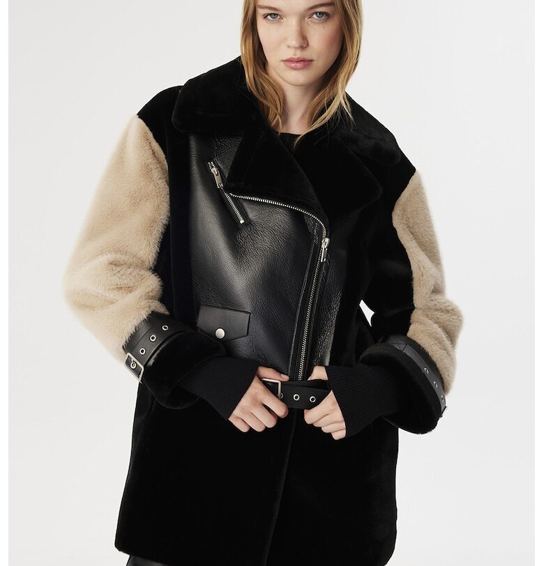 Палто с еко кожа - Черен TWIST