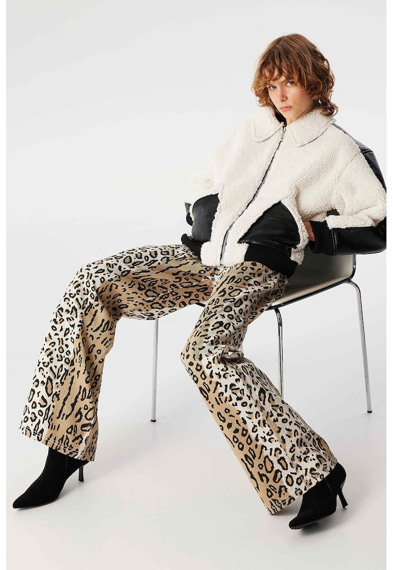 Палто с еко пух - Избеляло черно/Мръснобял TWIST