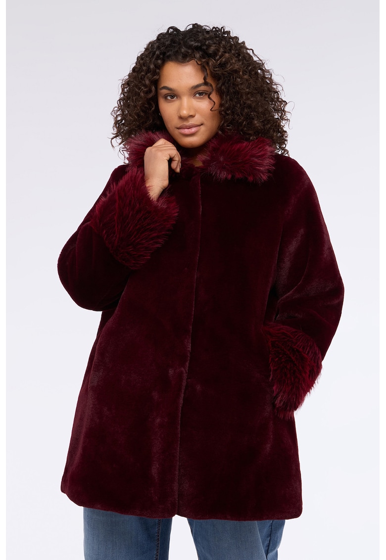 Палто с еко пух - Тъмночервен Fiorella Rubino