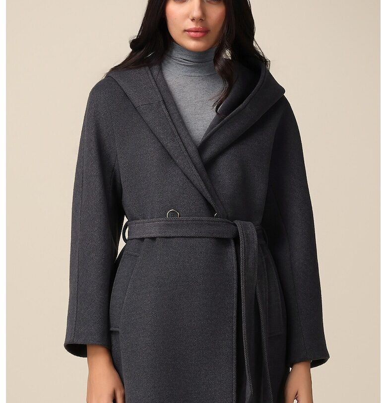 Палто с качулка и връзка - Tъмносив Oltre