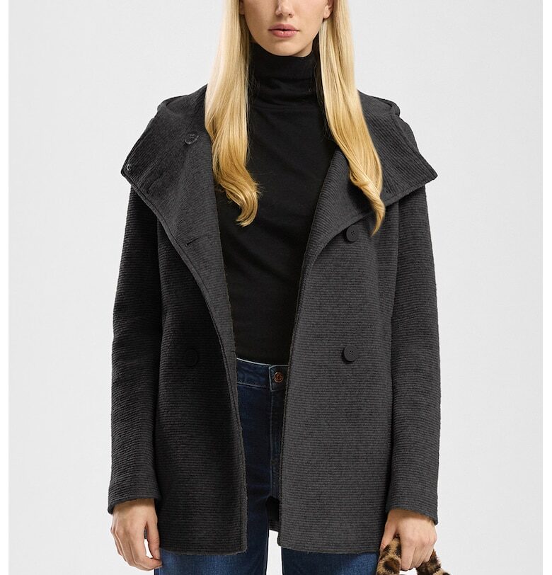 Палто с качулка и джобове - Антрацитно сиво QS