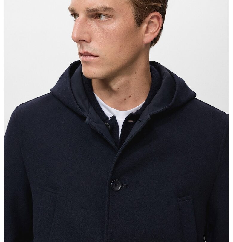 Палто с качулка и копчета - Тъмносин Mango