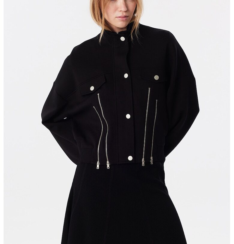 Палто с копчета и детайли с цип - Черен TWIST