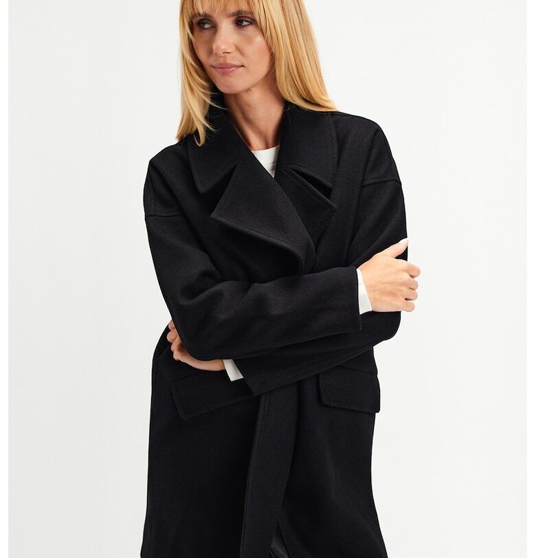 Палто с раздвоен ревер - Черен Top Secret