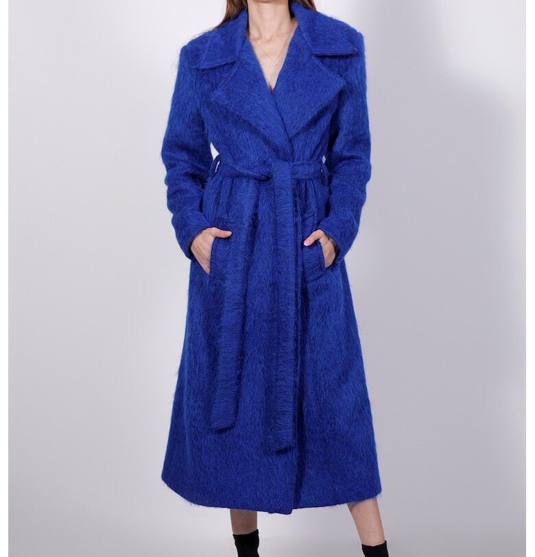 Палто с раздвоен ревер и връзка - Кралско Синьо UVIA