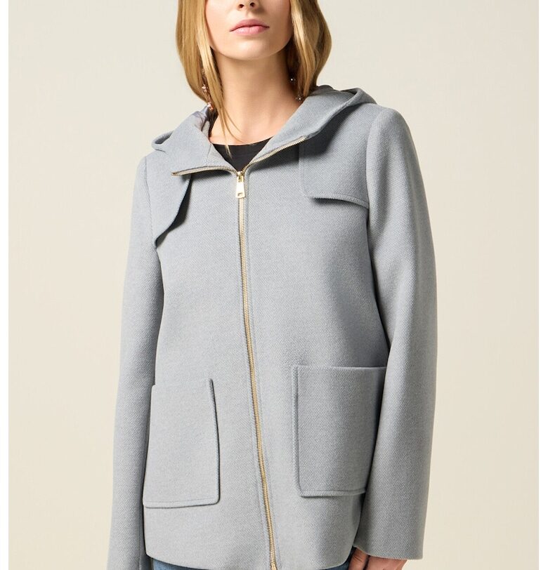 Палто с цип и пришити джобове - Светло сив Oltre