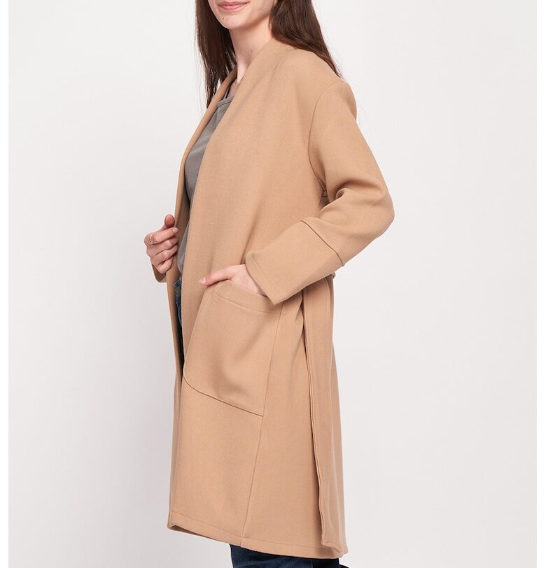 Палто със странични джобове и връзка - Кафяв меланж Timeout