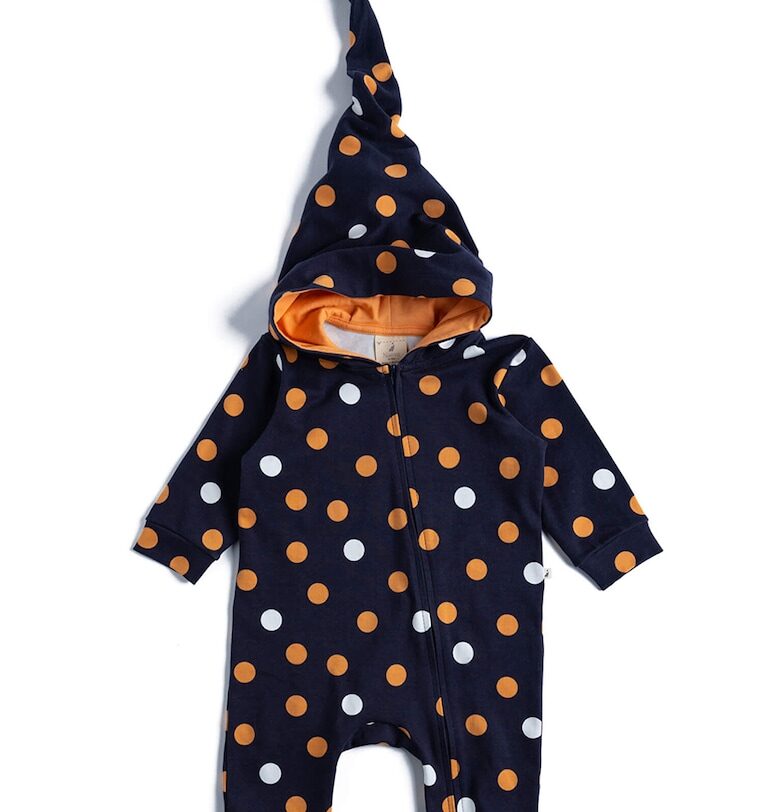 Памучен гащеризон с принт - Бял/Оранжев/Тъмносин Naeve