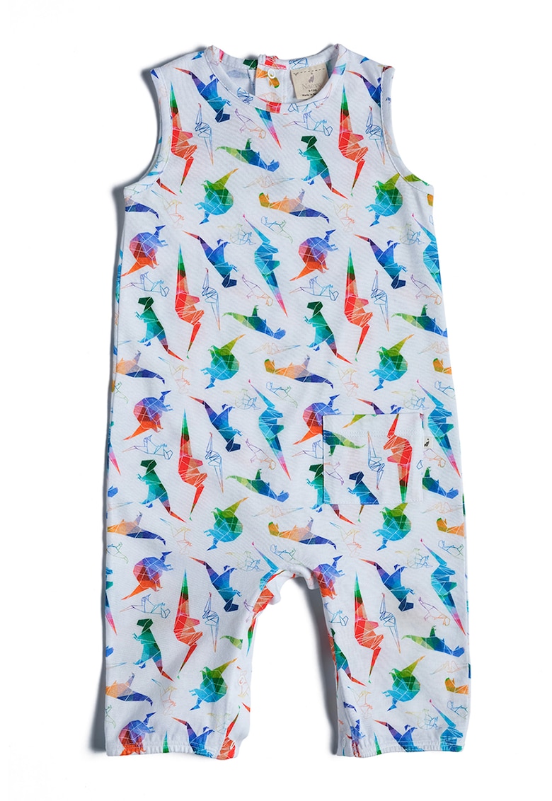 Памучен дълъг гащеризон с десен с динозавър - Бял/Оранжев/Син Naeve