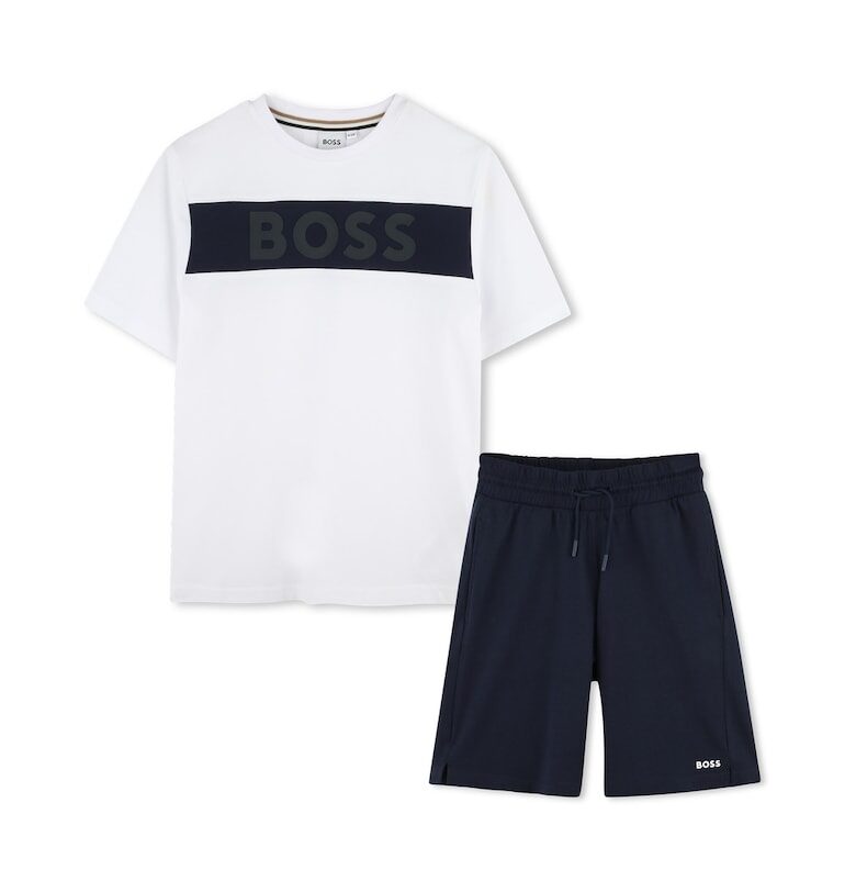Памучен екип с лого - Бял/Черен BOSS Kidswear