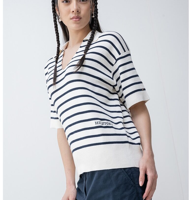 Памучен пуловер с къси ръкави - Бял/Ултрамарин синьо Tommy Hilfiger