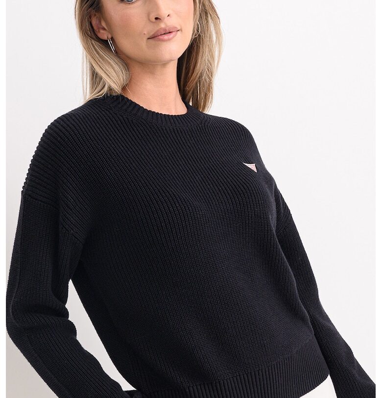 Памучен пуловер с лого - Черен GUESS JEANS