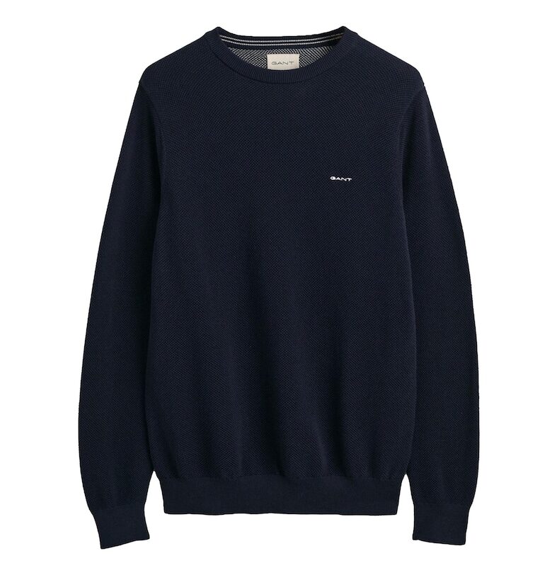 Памучен пуловер с овално деколте - Син Gant