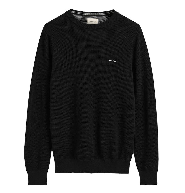 Памучен пуловер с овално деколте - Черен Gant